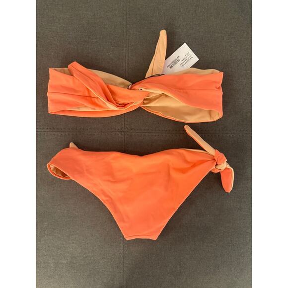 Solid & Striped Peach Coral 2 Piece Twist Front Knotted Swim Bikini Set S/M NWT - Picture 2 of 7
